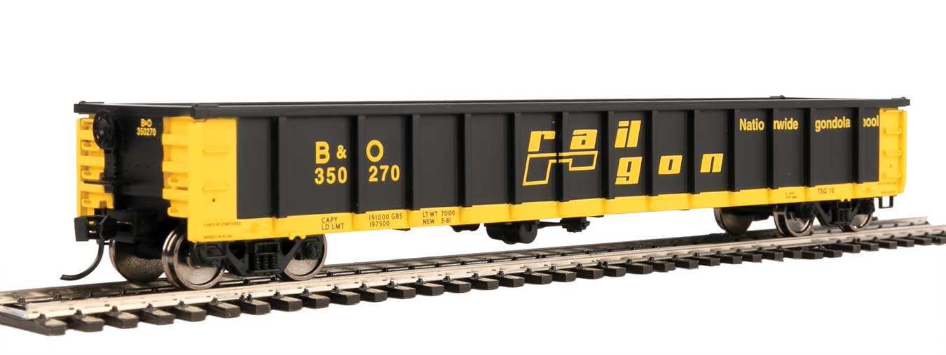 910-6262 WalthersMainline 53' Railgon Gondola - Ready To Run -- Baltimore & Ohio #350211 (patch; black, yellow)