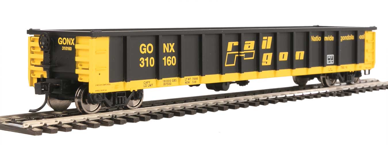 910-6277 WalthersMainline 53' Railgon Gondola - Ready To Run -- Railgon GONX #310160 (as-built; black, yellow)