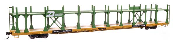 910-8030 Walthers Mainline 89' Flatcar w/Bi-Level Open Auto Rack - Ready to Run -- Burlington Northern #963909