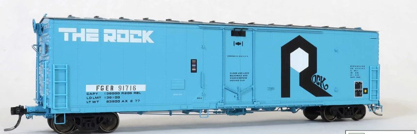 Model train car with 'The Rock' branding on a white background