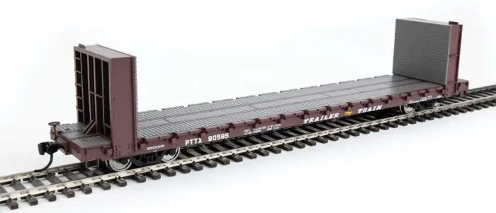 910-5874 WalthersMainline 60' Pullman-Standard Bulkhead Flatcar (48' IL) - Ready to Run -- Trailer Train #90585 (brown)