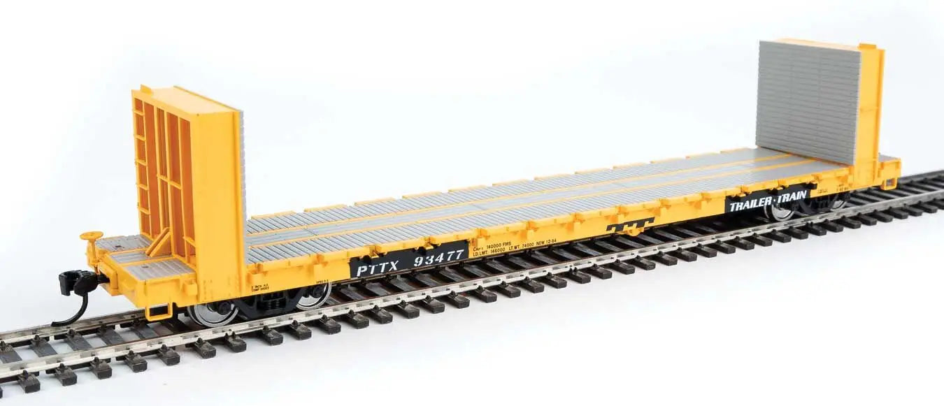 910-5879 WalthersMainline 60' Pullman-Standard Bulkhead Flatcar (48' IL) - Ready to Run\ -- PTTX #93477 (yellow)