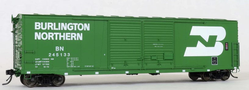 Model of a Burlington Northern boxcar on a white background