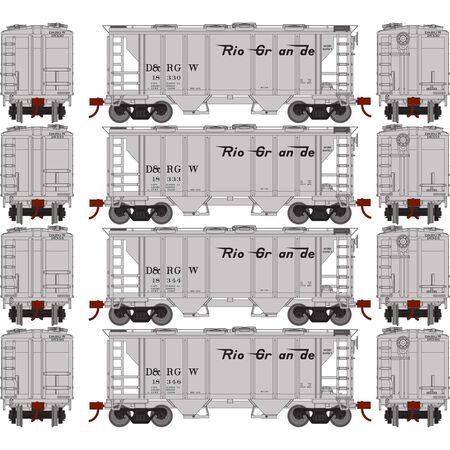 RND2416 Athearn HO 2-Bay Cvd Hopper, D&RGW (4)