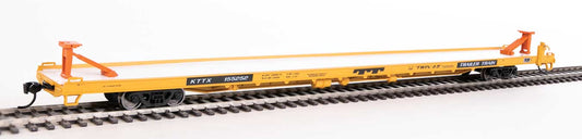910-5722 WalthersMainline 89' Channel Side Flatcar - Ready to Run -- Trailer-Train KTTX #155252  (yellow, black; Twin 45')