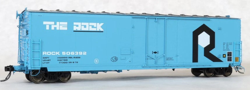 Model train car with 'The Rock' branding on a white background