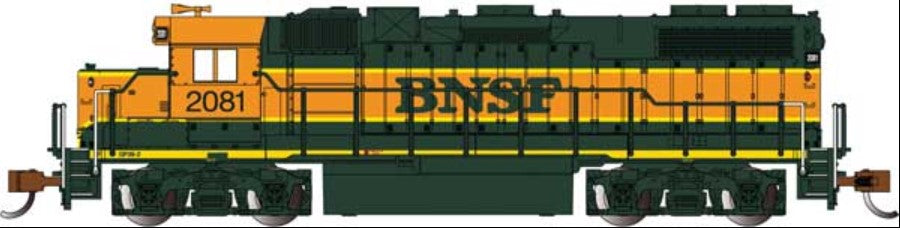 Model train locomotive with 'BNSF' branding on a white background