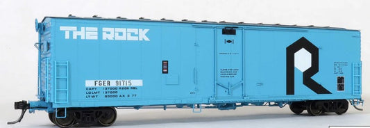 Blue train car with 'The Rock' branding on a white background