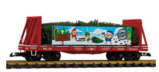 Toy train car with festive design on a white background
