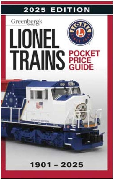 Lionel Trains pocket price guide with a model train on the cover, featuring Greenberg's and Lionel logos.
