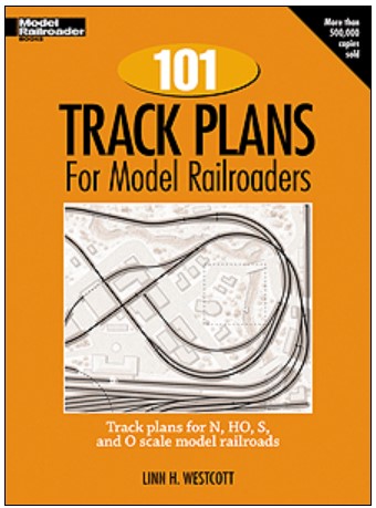 Book cover of '101 Track Plans for Model Railroaders' with an orange background and black text.