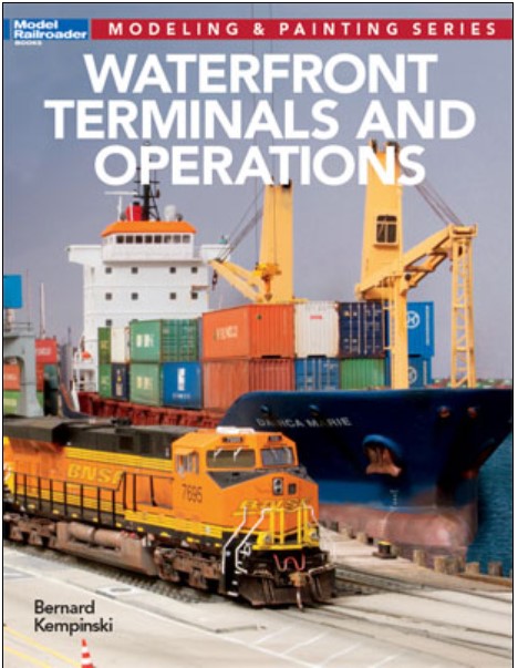 Book cover of 'Waterfront Terminals and Operations' with a train and cargo ship on a waterfront.