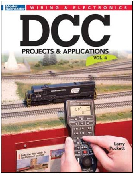 Book cover of 'DCC Projects & Applications Vol. 4' with a model train and control panel on a track.