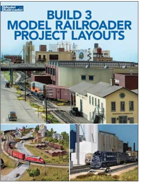 Book cover of 'Model Railroader Project Layouts Build 3' with model train layout images.