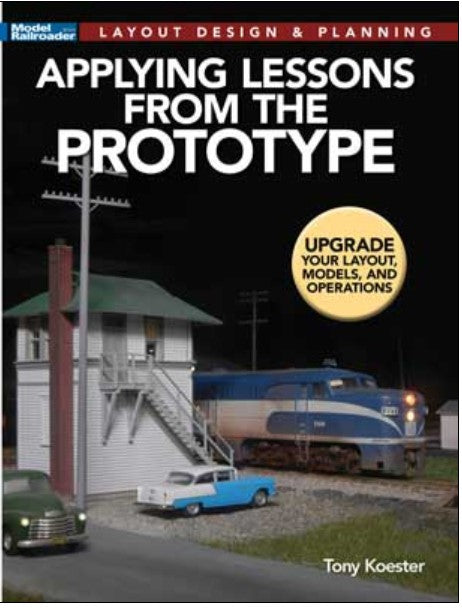 Book cover of 'Applying Lessons from the Prototype' by Tony Koester with a model train scene.