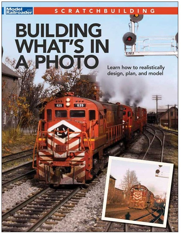 Book cover of 'Building What's in a Photo' with a red train on tracks and additional text.