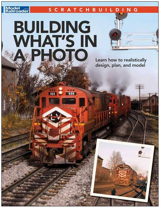 Book cover of 'Building What's in a Photo' with a red train on tracks and additional text.