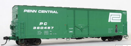 Green box car with 'Penn Central' branding on a white background