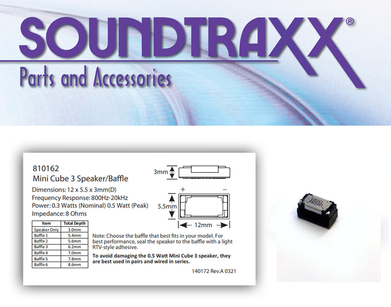 678-810162 Soundtraxx Mini Cube 3 & Baffle Kit
